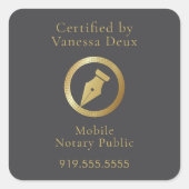 Sticker Carré Stylo Notaire Gris & Or Moderne Certifié par (Devant)