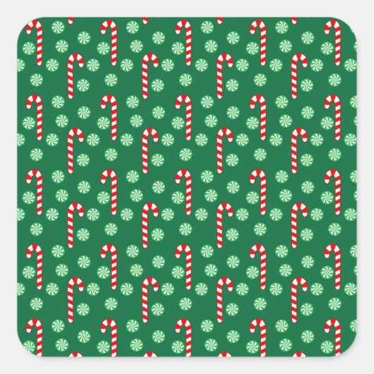 Sticker Carré Sucres de canne verts rouges de Noël (Devant)
