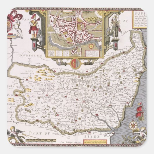Sticker Carré Suffolk et la situation d'Ipswich (Devant)