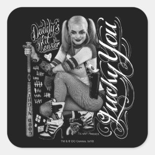 Sticker Carré Suicide Squad   Harley Quinn Typografy Photo
