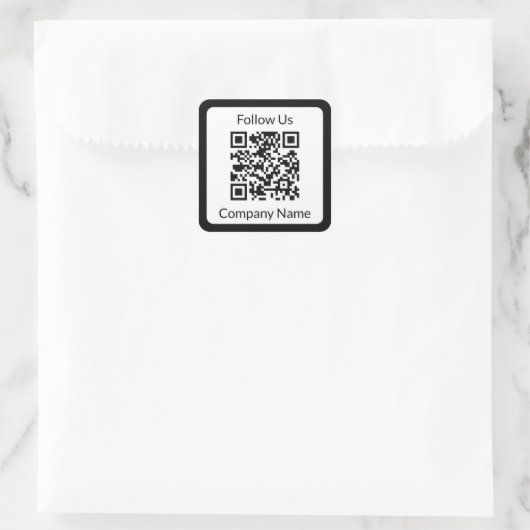 Sticker Carré Suivez-nous Nom commercial noir et blanc Code QR (Sac)