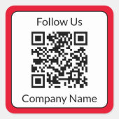 Sticker Carré Suivez-nous Nom commercial rouge et blanc Code QR (Devant)