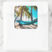 Sticker Carré Summer Beach Hammock Ocean Vacation Palm Trees (Sac)