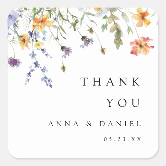 Sticker Carré Summer Wildflower Garden Wedding (Devant)