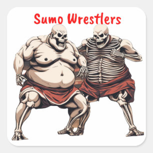 Sticker Carré Sumo Lutteurs de squelette en action