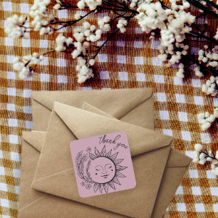 Sticker Carré Sun Floral Boho MERCI Élégant chic Dusty Rose