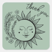 Sticker Carré Sun Floral Boho MERCI Élégant Chic Sage Vert (Devant)