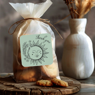 Sticker Carré Sun Floral Boho MERCI Élégant Chic Sage Vert