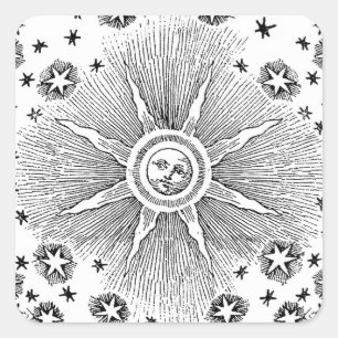 Sticker Carré Sun Stars Antique Nuit Ciel Médiéval Zodiac