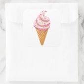 Sticker Carré sundae fraise en cône gaufre avec garniture (Sac)