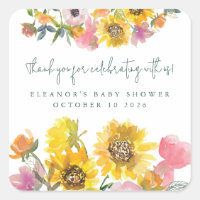 Sunflower Yellow Aquarelle Baby shower Floral