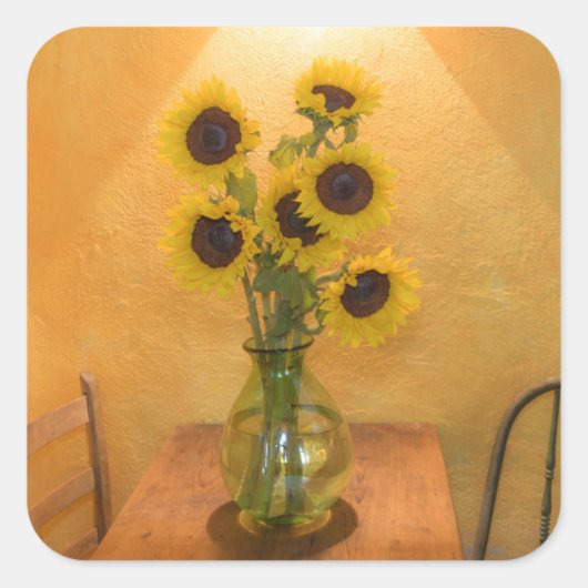 Sticker Carré Sunflowers in vase on table 2 (Devant)