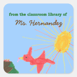 Sticker Carré Sunny scene personalized teacher bookplate