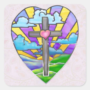 Sticker Carré Sunrise Catholique Art Pâques