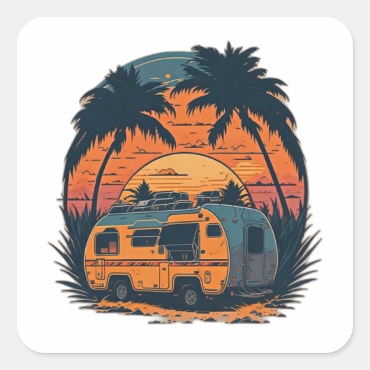 Sticker Carré Sunset Beach Caravan (Devant)