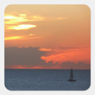 Sticker Carré Sunset Clouds and Sailboat Seascape