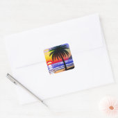 Sticker Carré Sunset et Palm Tree Beach ARt (Enveloppe)