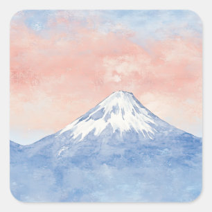 Sticker Carré Sunset Peaks – Paysage de rêve de la montagne doré