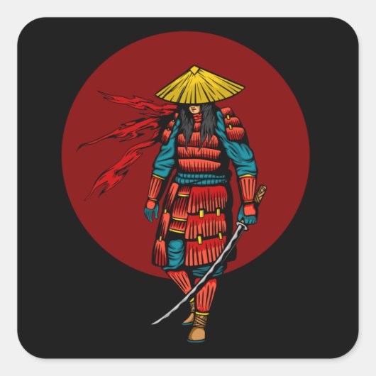 Sticker Carré Sunset Samurai Warrier avec Katana (Devant)