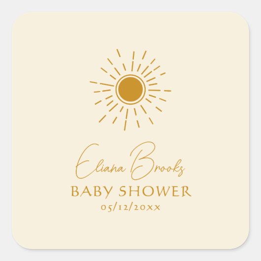 Sticker Carré Sunshine Boho moderne | Merci Baby shower beige (Devant)