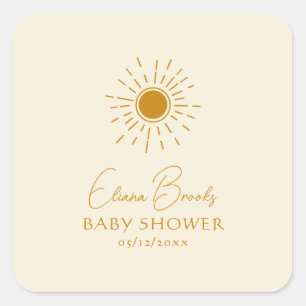 Sticker Carré Sunshine Boho moderne   Merci Baby shower beige
