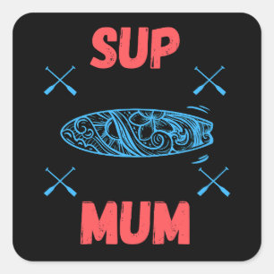 Sticker Carré SUP Mum - Montez la planche à pédales, bleu et ros