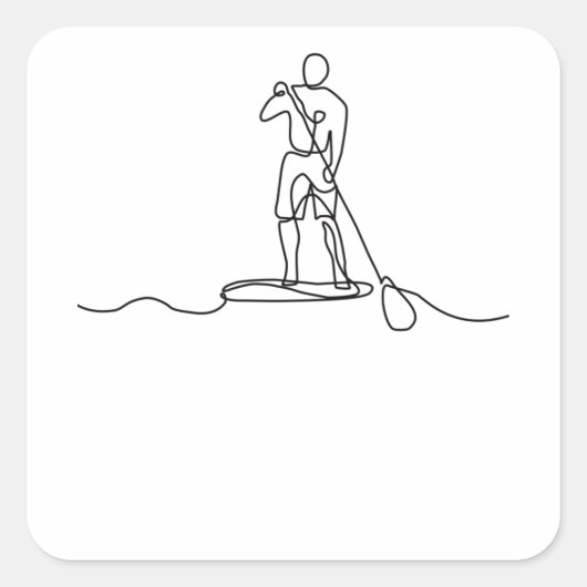 Sticker Carré SUP Stand Up Paddel One Line Art (Devant)