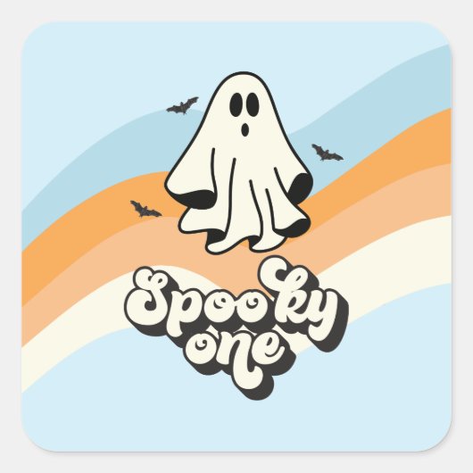 Sticker Carré super Ghost retro Halloween Éffrayant One Blue (Devant)