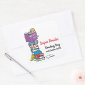 Sticker Carré Super lecteur fille sur les livres lecture jour (Enveloppe)