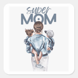 Sticker Carré Super Maman – Maternité réconfortante et amour fam