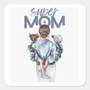 Sticker Carré Super Maman – Maternité réconfortante et amour fam