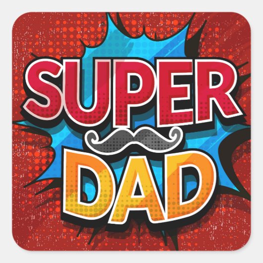 Sticker Carré Super Papa Mustache Grunge moderne (Devant)
