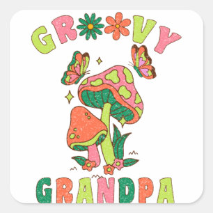 Sticker Carré super papy coloré champignons vintage rétro