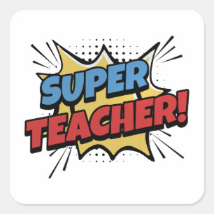 Sticker Carré Super Professeur Style Bande Dessinée