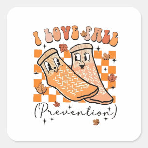Sticker Carré Super Retro I Love Fall Prevention Drôle