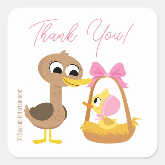 Sticker Carré Super simple | 5 Petits canards Baby shower fille (Devant)