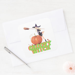 Sticker Carré SUPER WITCH drôle sorcières d'Halloween