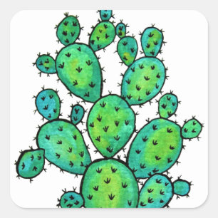 Sticker Carré Superbe aquarelle prickly Cactus
