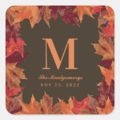 Sticker Carré Superbe Automne Feuilles Monogramme Mariage (Devant)