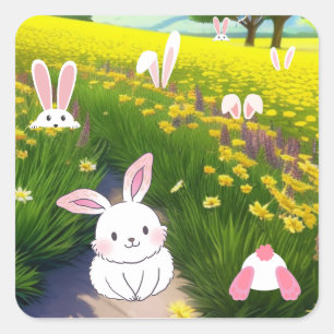 Sticker Carré Superbe Champ Bunny