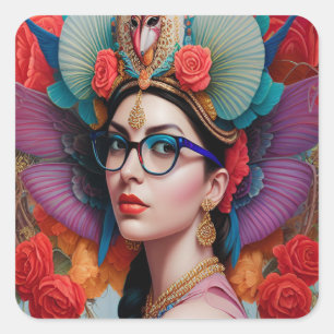 Sticker Carré Superbe princesse avec lunettes