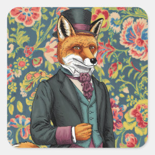 Sticker Carré Superbe Renard Rouge en costume