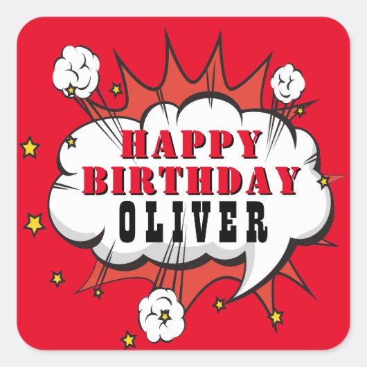 Sticker Carré Superhero Comic Speech Bubble Boy Joyeux anniversa (Devant)