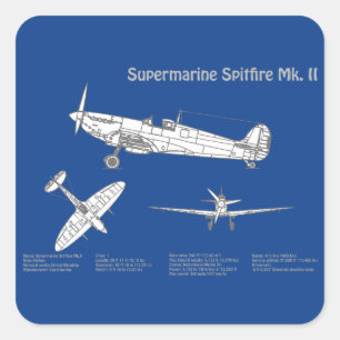 Sticker Carré Supermarine Spitfire - Plan d'avion ABD