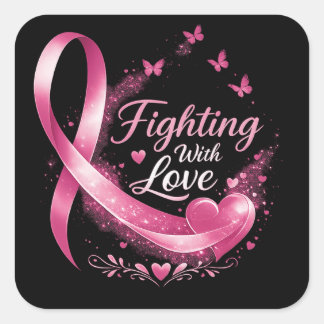 Sticker Carré Support Squad Breast Cancer Awareness pink ribbon 