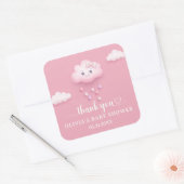 Sticker Carré Sur Cloud Neuf Baby shower de fille rose moderne (Enveloppe)