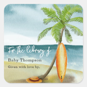 Sticker Carré Surf aquarelle - pour la bibliothèque de