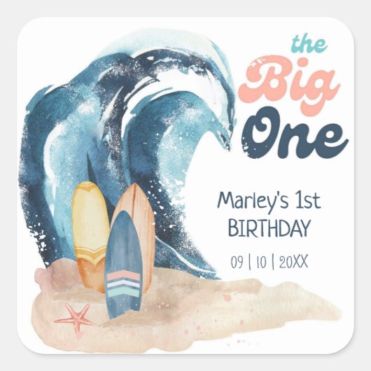 Sticker Carré Surf | Big One Beach 1er anniversaire (Devant)