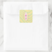 Sticker Carré Surf Jaune et Rose, Beach Art, Preppy (Sac)