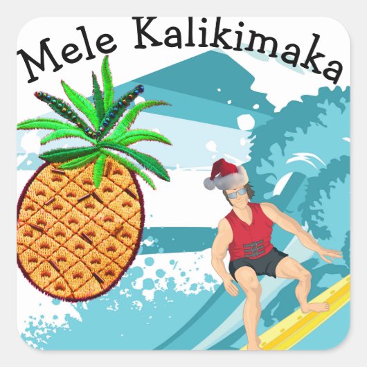 Sticker Carré Surf Père Noël Mele Kalikimaka Pineapple (Devant)
